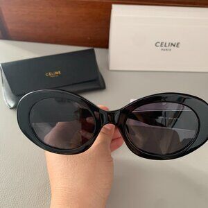 Like New Celine CL40194U Oval Sunglasses | Black Triomphe Logo
